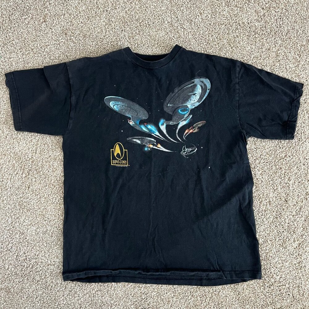 Vintage 1996 Star Trek TNG DS-9 Voyager 30 Years T-Shirt Black Cotton Size L